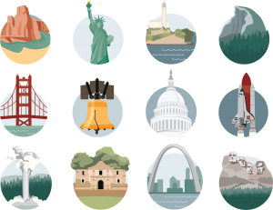 US Landmark icons designed by Christie Bryant